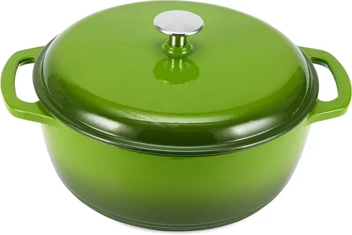 Miniatura 21 de Amazon Basics Olla de horno holandés de hierro fundido con tapa, esmaltada, redonda, doble asa, resistente, pequeña, 4.3 cuartos de galón, azul