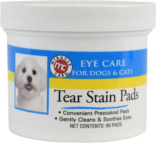 Miracle Care Almohadillas para manchas de lágrimas, 90 almohadillas preempapadas de un solo uso para limpiar y calmar suavemente los ojos de perros
