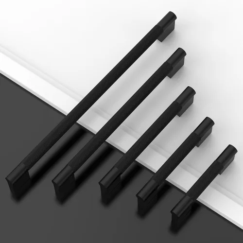 Miniatura 6 de Paquete de 10 tiradores de gabinete de cocina negro mate de 3 pulgadas (2.992 in), tiradores de gabinete moleteados de color negro para armario