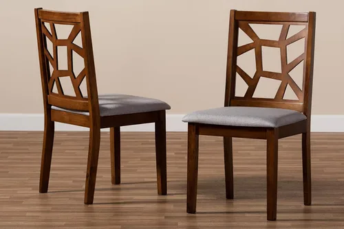 Miniatura 6 de Baxton Studio Silla de comedor Abilene Mid-Century tapizada de tela gris y acabado marrón nogal