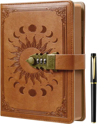 Miniatura 9 de ZXHQ Diario A5 con candado, 120Gsm 224 Páginas Diario con Cerradura, Juego de Bolígrafos, Borde Marrón, Rellenable, Tapa Dura de Cuero, Bolsillo