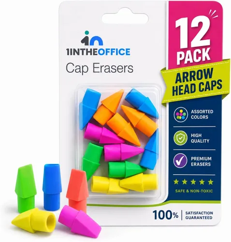 1InTheOffice Borradores de tapa de lápiz, colores surtidos, tapas de punta de flecha, tapa de borrador para arte, escuela, uso de oficina y juego de
