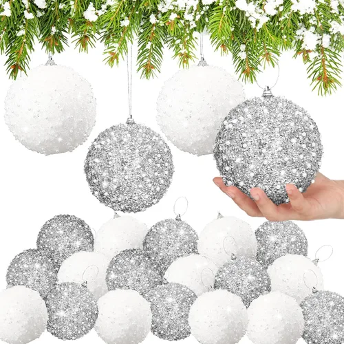Miniatura 27 de Lyrow 24 piezas 3.15" Juego de adornos de bola de Navidad con purpurina, bola de espuma con lentejuelas colgante, decorativa, en masa, para árbol