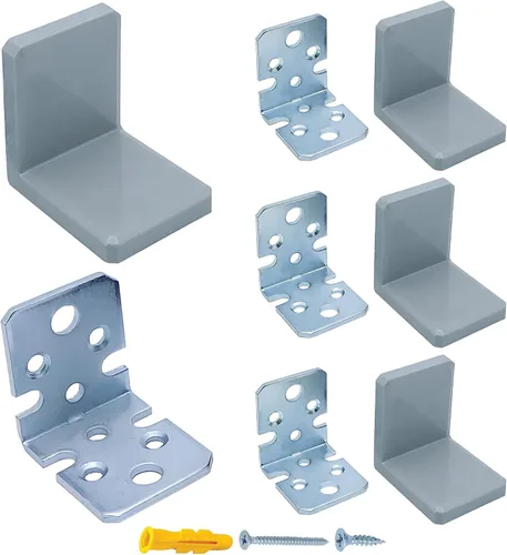 Miniatura 8 de Soporte L, soportes negros para estantes, soporte de esquina de acero inoxidable, anclajes de muebles para prueba de bebés, soportes colgantes