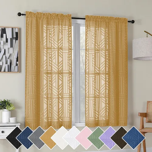 Miniatura 17 de Simplebrand Cortinas traslúcidas negras de cocina de 24 pulgadas de largo, 2 paneles, filtrado de luz, geométrico jacquard con textura, cortinas