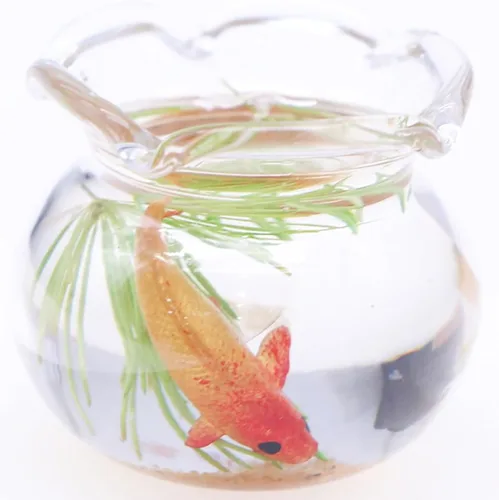 1 mini pecera redonda, decoración de cristal realista para exhibición de casa de muñecas, cuencos de peces de colores en miniatura, accesorios para