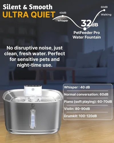 Miniatura 7 de Fuente de agua inalámbrica para gatos, 3.2L/108 onzas, fuente de acero inoxidable, fuente automática para beber gatos inalámbrica y recargable