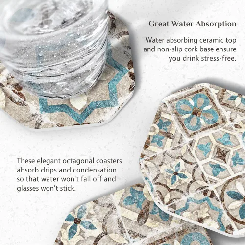 Miniatura 3 de UMIRRO Posavasos para decoración de mesa de café, posavasos rústicos retro bohemios de granja, tapetes absorbentes para tazas para mesa de madera