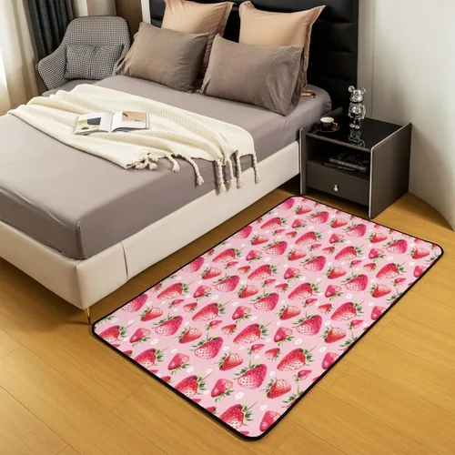 Miniatura 5 de Alfombra decorativa de fresa de 3 x 5 para niños, con estampado de frutas tropicales, para niños y niñas, alfombra con estampado de fresas dulces