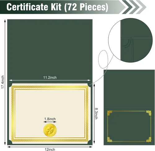 Miniatura 3 de Epakh Kit de 72 Piezas para Certificados Incluye 24 Portacedulas y 24 Papeles 24 Sellos de Reconocimiento de Lámina y Adhesivos Cubiertas para Negro