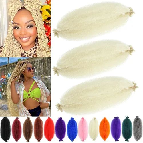 Miniatura 27 de Cabello afro trenzado elástico color marrón claro de 16 pulgadas, paquete de 3 T27, cabello afro preesponjado y trenzado elástico, cabello afro