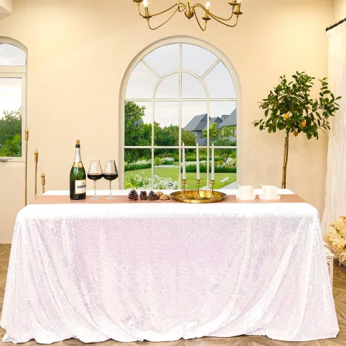Miniatura 94 de Manteles redondos de lentejuelas negros para fiestas, de 121,9 cm, mantel redondo de purpurina ajustado, pequeño, lindo y dulce, para boda