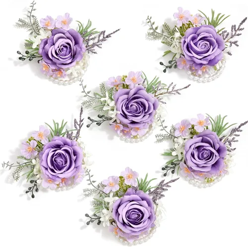 Miniatura 31 de Serwalin Conjunto de Corsage y Boutonniere Rosa, Corsage y Boutonniere de Graduación, Conjunto de Flores de Boda, Accesorios de Homecoming