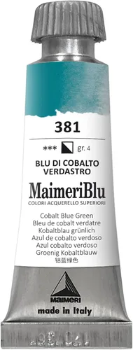 Maimeri Blu Pintura de acuarela de un solo pigmento de 0.4 fl oz – Pintura de acuarela profesional PB36 azul cobalto verdoso – Tubo de pintura de