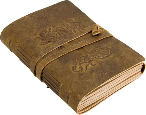 Miniatura 10 de Diario de cuero para mujeres y hombres en relieve de 8 x 6 pulgadas, hecho a mano, papel para manualidades, cuaderno de la madre tierra, cuaderno