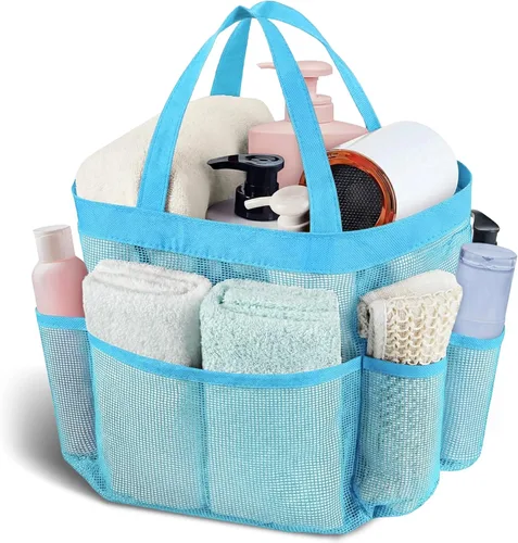 Miniatura 9 de Attmu Organizador de ducha de malla portátil, de secado rápido, bolsa de ducha colgante para dormitorio universitario, artículos esenciales de gran