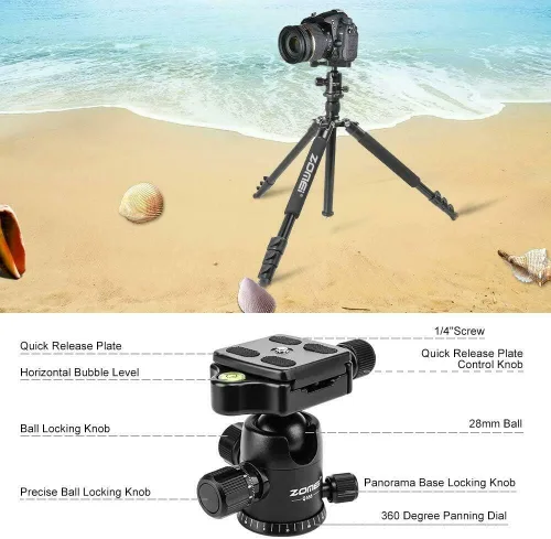 Miniatura 2 de Zomei Q555 - Trípode de cámara de 62.5 pulgadas, trípode de viaje portátil de aluminio ligero y compacto con cabezal de bola de 360 grados para Vlog