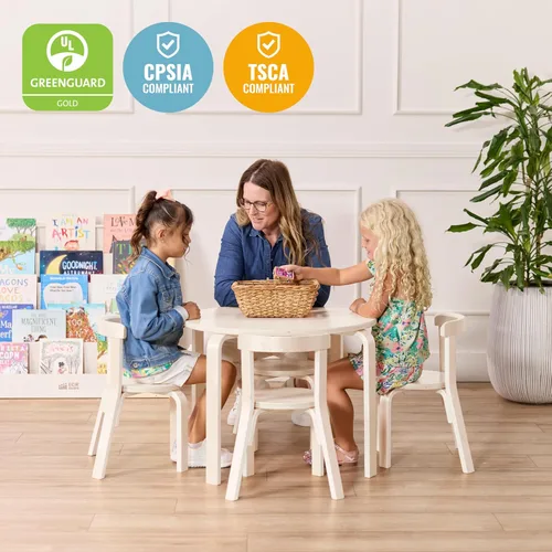 Miniatura 6 de ECR4Kids Juego de mesa de madera curvada y sillas con respaldo curvo, muebles para niños, blanco envejecido, 5 piezas Blanco Cal