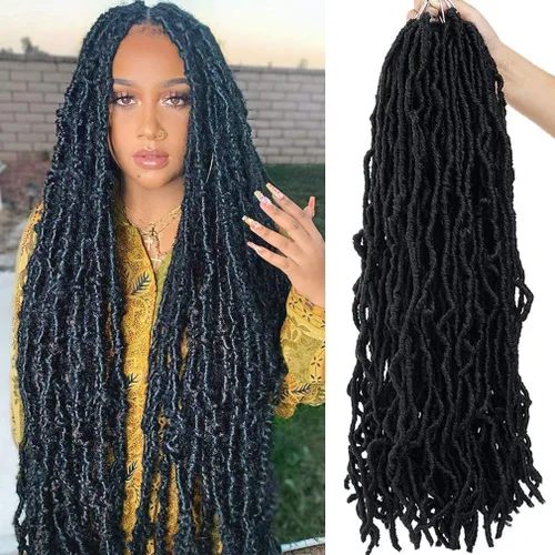 Miniatura 35 de Youngther Cabello sintético de ganchillo de 24 pulgadas, 6 unidades, 84 soportes, extensibles, cabello de ganchillo suave de diosa, cabello 1b