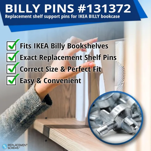 Miniatura 2 de ReplacementScrews 16 pines Billy para estantería/clavijas compatibles con IKEA Parte 131372 - Soportes de estante de aleación de zinc fundido a