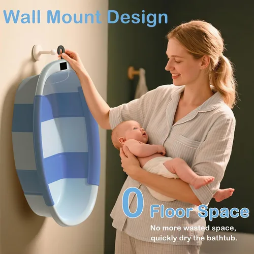 Miniatura 7 de Bañera Plegable para Bebé - Bañera Grande para Bebé con Termómetro y Cojín Bañera Portátil de Viaje para Recién Nacidos e Infantes Bañera Azul