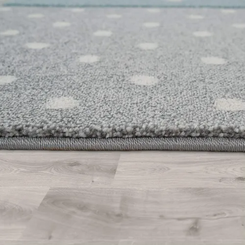 Miniatura 3 de Paco Home Alfombra infantil para guardería a cuadros con puntos y estrellas en azul, blanco y gris, tamaño: 3'11" redonda