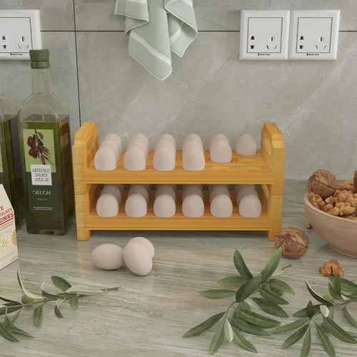 Miniatura 5 de Soporte para huevos de bambú, diseño apilable para huevos frescos, estante de almacenamiento de bandeja de huevos de granja, organizador de encimera