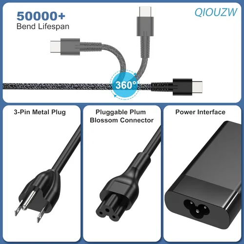Miniatura 3 de Cargador de portátil delgado USB C de 65 W, compatible con cargador HP Spectre X360 Elitebook Envy Omnibook Chromebook Elite Dragonfly ProBook Zbook