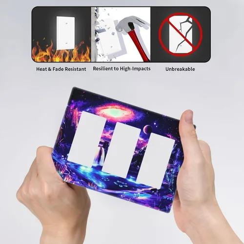 Miniatura 308 de Cubiertas de placa de pared de 3 gang con interruptor de luz de triple palanca, en negro y dorado con esplendor de oro rosa, estampado floral