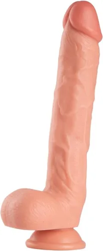 Consolador realista suave grande para mujeres con fuerte ventosa para manos libres, juguete sexual realista flexible con eje curvado para punto G
