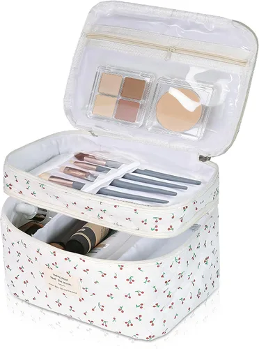 Miniatura 26 de Set de bolsas de maquillaje, bolsa de maquillaje acolchada, bolsa de cosméticos floral grande para mujeres, lindas bolsas de maquillaje de algodón