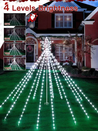 Miniatura 5 de Luces de árbol de Navidad para exteriores, 340 luces LED de decoración de Navidad con estrella superior, luz de Navidad impermeable IP67 con 16