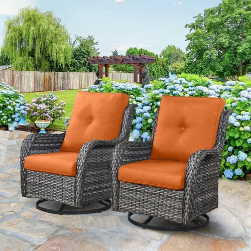 Miniatura 129 de HUMMUH Sillas Mecedoras Giratorias de Mimbre para Patio Exterior con Respaldo Alto, Sillas Deslizantes de Ratán PE, Juego de Muebles de Patio de 4