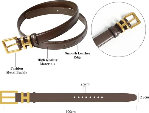 Miniatura 446 de Cinturón de cuero clásico con hebilla de metal para mujer con vestido de jeans