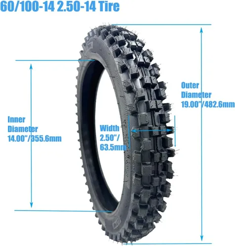 Miniatura 2 de 60/100-14 2.50-14 14 pulgadas neumático delantero+tubo interior PIT Dirt Bike CRF70 PW80 TTR90 KLX110 kx65 YZ60 65SX Off Road Motocross Pit Dirt Bike