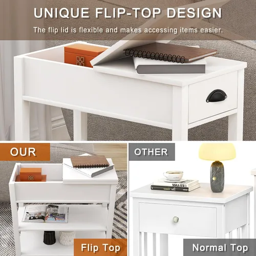 Miniatura 6 de Mesa auxiliar estrecha con tapa abatible, mesa auxiliar delgada con cajón, mesas auxiliares con almacenamiento para espacios pequeños, sala