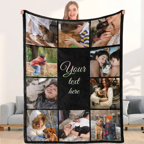 Manta de collage de fotos personalizada, manta de diseño divertido, manta de fotos personalizadas, regalo facial para él, mantas de lujo ultrasuaves