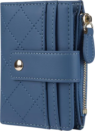 Miniatura 40 de Cartera de cuero para mujer, pequeña, compacta, plegable, con bolsillo para monedas con cremallera