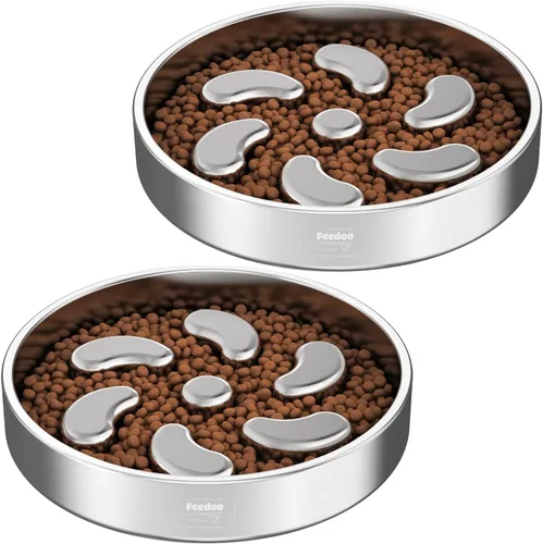 Miniatura 14 de Tazón de alimentación lenta para perros, 3.5 tazas para razas grandes, cuencos de acero inoxidable 304 de grado alimenticio con base antideslizante