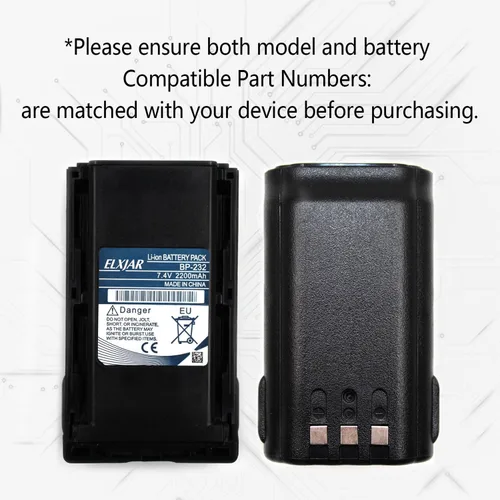 Miniatura 4 de Paquete de 2 baterías de iones de litio de 7.4 V 2200 mAh BP-232 de repuesto para radios Icom A14 A14S F14 F14S F24 F33GT F43G F43GT F3011 F3021