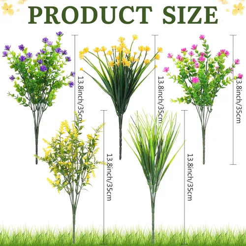 Miniatura 2 de 36 paquetes de flores artificiales para exteriores, resistentes a los rayos UV, flores falsas de plástico, arbustos sintéticos, plantas