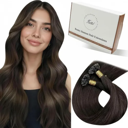 Miniatura 37 de Hetto Extensiones de cabello humano con nano cuentas, balayage, extensiones de cabello humano, color negro degradado a plateado, extensiones