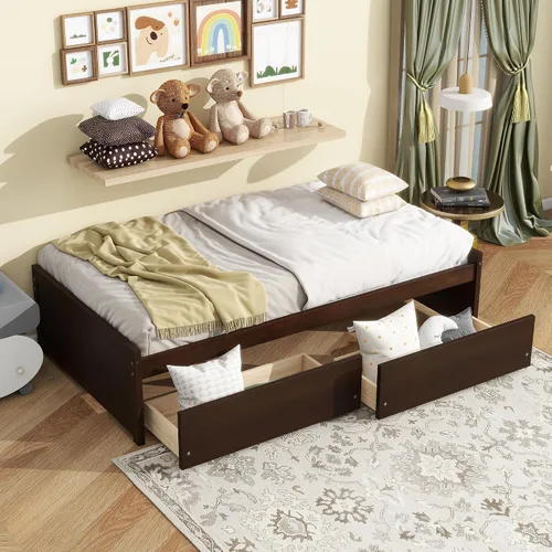 Miniatura 13 de Bellemave Cama infantil de tamaño individual con 2 cajones de almacenamiento, cama individual de madera con almacenamiento, marcos de cama