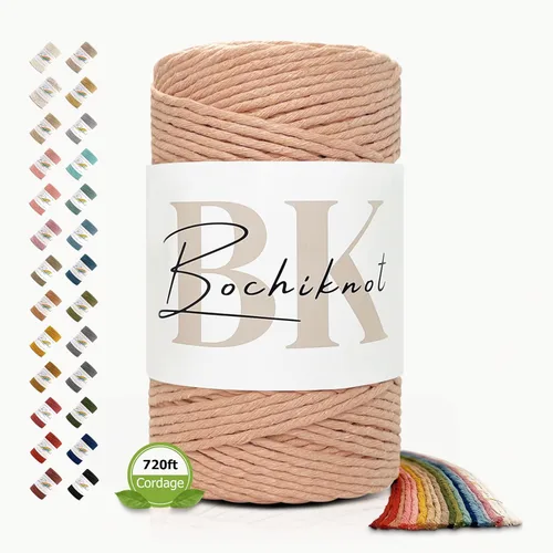 Miniatura 43 de BOCHIKNOT Cordón de macramé de 5 mm - Cordón de macramé de una hebra - Cordón de algodón para macramé y anudado - Suministros de cuerda de macramé