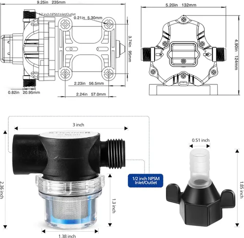 Miniatura 4 de Bomba de Diafragma de Presión de Agua Industrial 115V 4 GPM 45 PSI, Bomba Autocebante de Refuerzo de Agua con Enchufe de Energía, Filtro de Cepo
