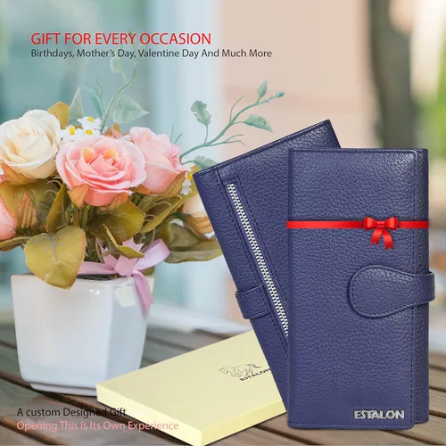 Miniatura 3 de Carteras de piel con bloqueo RFID, para cheques, con 11 ranuras para tarjetas, para mujer