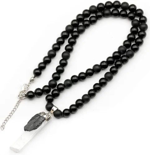 Miniatura 57 de Colgante de turmalina cruda natural, Collar de cuentas de ónix negro genuino, Collar de piedra negra, Collar de piedras preciosas, Cuentas de 0.315