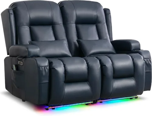 Miniatura 28 de URRED Sofá reclinable eléctrico con masaje y calor, sofá biplaza reclinable de pared con consola, sofá de casa rodante, asiento de cine en casa