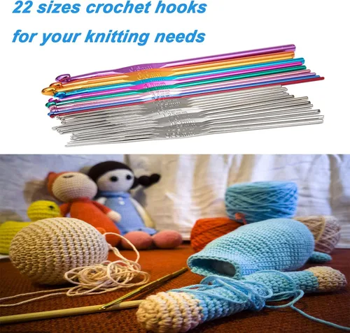 Miniatura 5 de BetyBedy - Juego de 22 ganchos de ganchillo, agujas de tejer con mango de aluminio, agujas de ganchillo multicolor para manualidades de hilo, 0.6 ~
