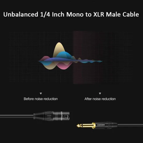 Miniatura 5 de Cable de micrófono desequilibrado de 3 pies de 0.250 in a XLR para altavoces, escenario, DJ, AMP, consola de audio de estudio
